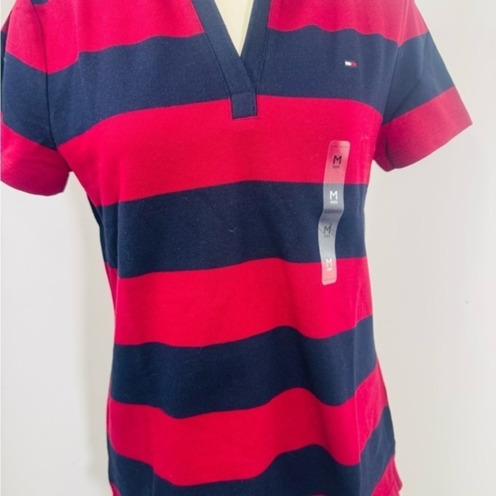 Tommy Hilfiger Women's Classic Regular Fit Rugby Stripe Shirt Collared Neck M
